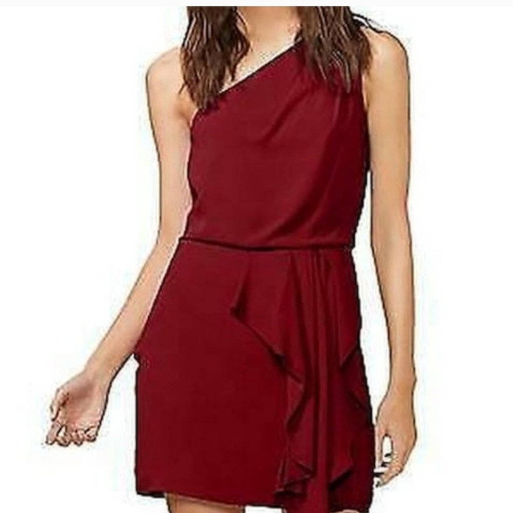 Halston Heritage One-Shoulder Burgundy Dress